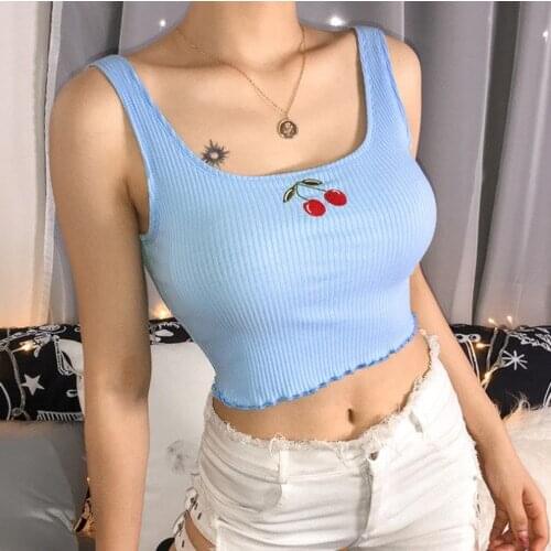 Summer Sleeveless crop tops womens Embroidery camisole summer hot sale solid Basic tees Casual ladies tank tops