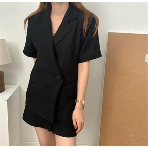 2020 SUMMER CHIC FASHIONABLE SOLID BASIC ELEGANT FASHION LOOSE CASUAL COMFORT V-NECK MINIMALISM OL SUITS Hot Sales Basic Suits