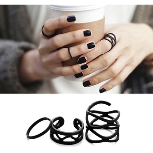 3Pcs Punk Multilayer Hollow Cross Finger Tip Rings Female Black Stack Plain Above Knuckle Ring Set For Women