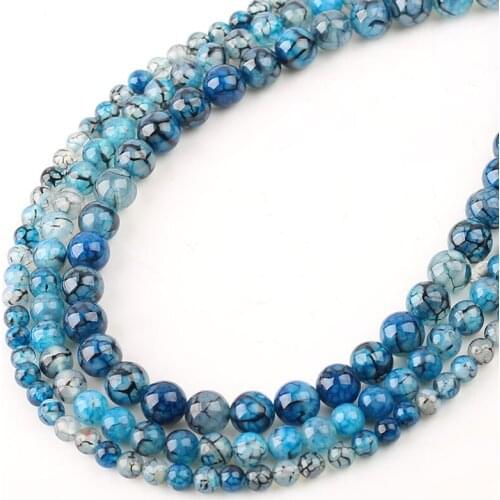 Natural Stone Blue Dragon Vein Agates Round Loose Spacer Beads For Jewelry Making DIY Bracelet Charm Accessories 6/8/10mm