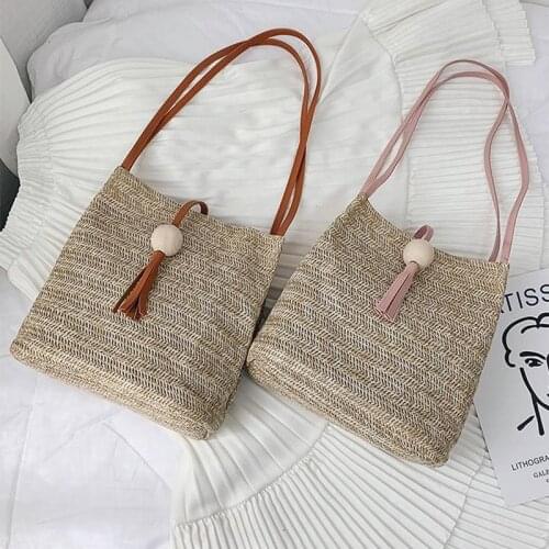 2021 New Sale Fashion Womens Summer Straw Bucket Bag Holiday Beach Bag Shoulder Bag Casual Rattan Bag Woven Bags