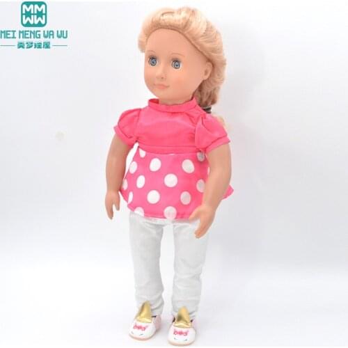 18 inch 45cm Doll clothes American doll accessories Fashion polka dot shirt, white trousers girl gift