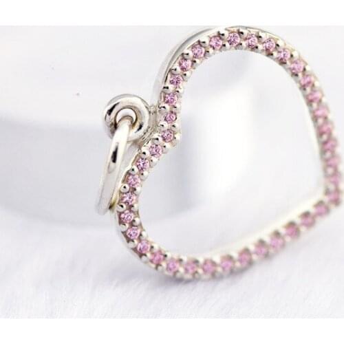 Pink Heart shape Dangle Charm Fits Woman Charm Bracelet & Choker Sterling Silver Jewelry Beads For Jewelry Making