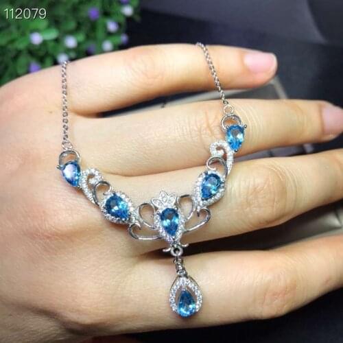 Elegant blue topaz gemstone pendant for necklace for women jewelry girl ornament natural gem 925 sterling silver party gift