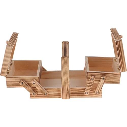 Expandable Sewing Crafts Box Vintage Wooden Box Storage Cabinet Organizer