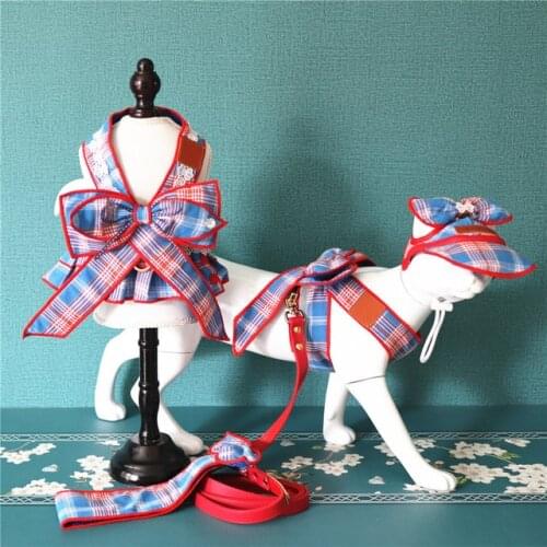 Adjustable Couples Plaid Pet Dog Princess Dress Style Harness Leash Set for Small Large Dogs French Bulldog Yorkie Dropshipping