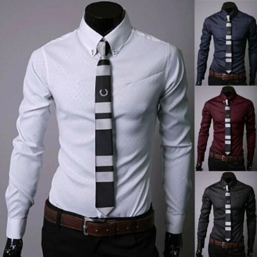 Fashion spring autumn Men Shirts New Arrivals Slim Fit Male Shirt Solid Long Sleeve British Style Office Cotton Mens Shirt