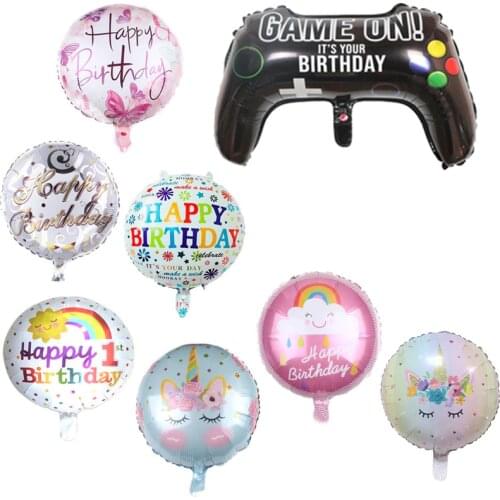 45cm Round Birthday Foil Balloons Black Gamepad Balloon Unicorn Party Globos Birthday Party Wedding Decorations party supplies