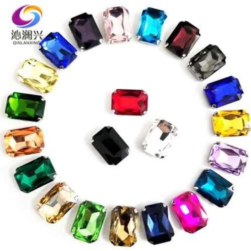 Mix color Rectangle octagonal shape High quality Glass Crystal sew on claw loose rhinestones with ,Diy Clothing accessories