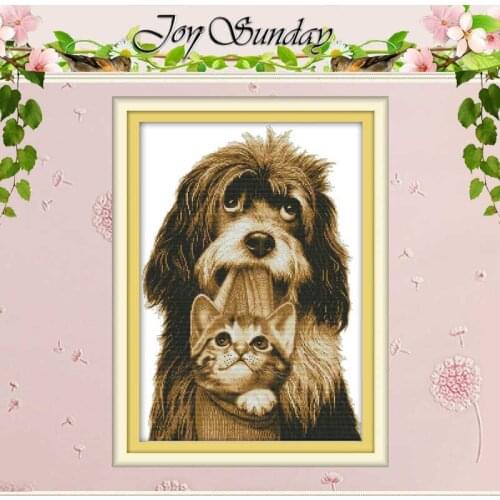 The dog gently bites cat counted Cross Stitch 11CT 14CT Cross Stitch Set Wholesale DIY Cross-stitch Kit Embroidery Needlework