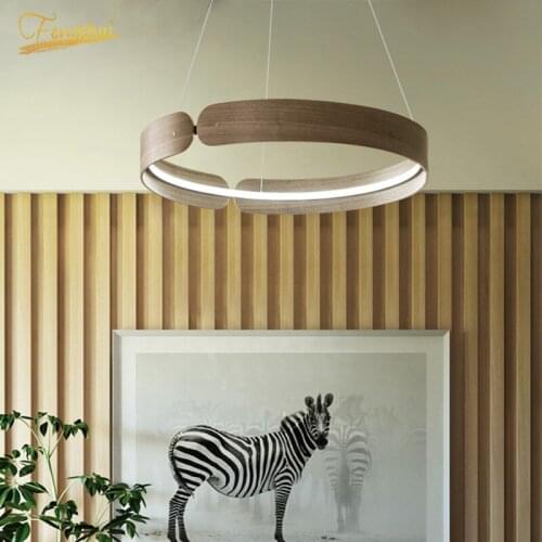 Modern Round LED Pendant Lights Lighting Indoor Decor Bedroom Restaurant Dining Room Wooden Pendant Lamp Kitchen Hanging Lamps