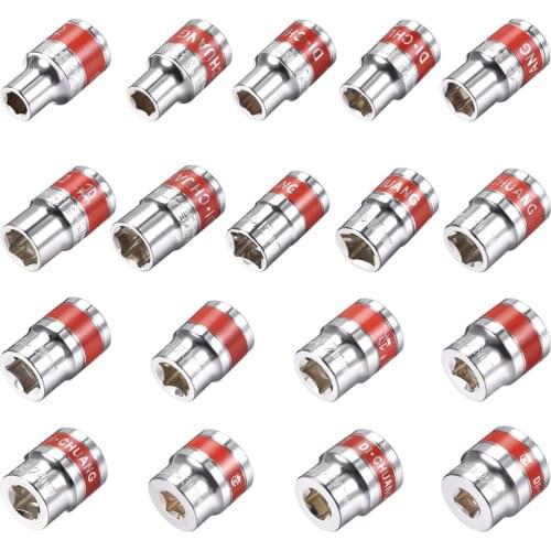 Uxcell 2Pcs 1/2-Inch Drive 6-Point Shallow Socket with Red Band Cr-V Steel to DIY hand-making Automotive Repairs etc 19sizes