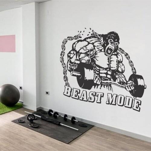 Gym Wall Decal Fitness Decoration Workout Vinyl Gorilla Gym Sticker Motivational Poster Bedroom Gym Fitness Fan Decoration Decal