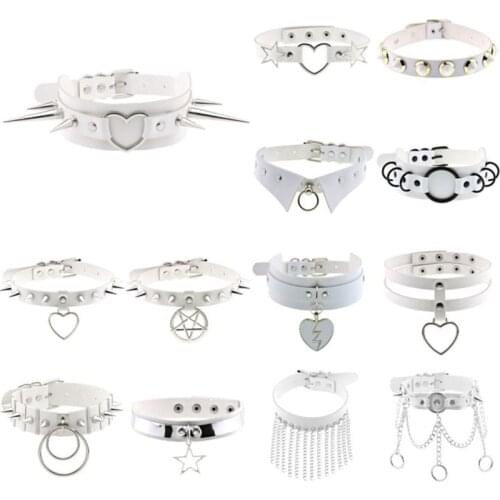 Steampunk Spike Rivet Choker Necklace For Women Goth Punk Rock Round Heart Pentagram Pendant&Necklaces Gothic Jewelry Party Gift