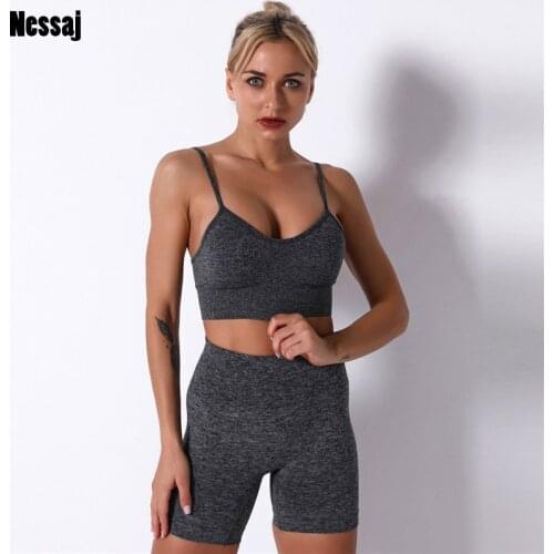 Nessaj 2pcs Set Women Bra With Sleeveless Tanks Shorts Fitness Running Gym Sports Wear Breathable Summer Shorts Tracksuit Sets