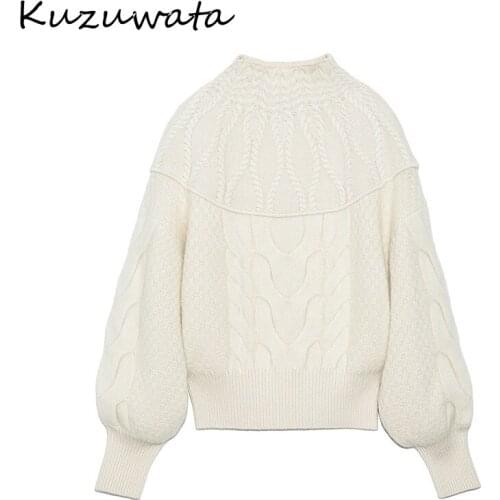Lantern Patchwork Twist Sleeve Pullovers Autumn Winter Sweet Japanese Style Women Sweaters Elegant O-neck Knitted Coat