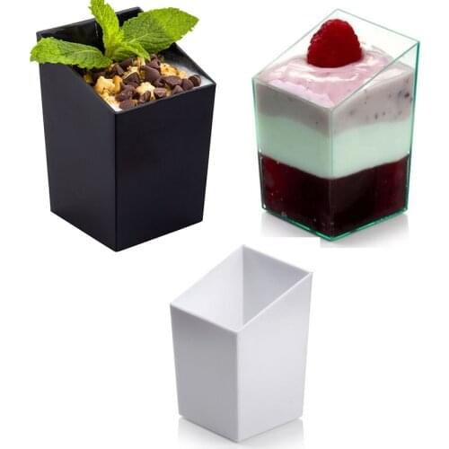 Promotion - Party Suppliers, Disposable Plastic Tableware, 70*46mm/60ml Mini Dessert Square Cut Cup, 10/Pack