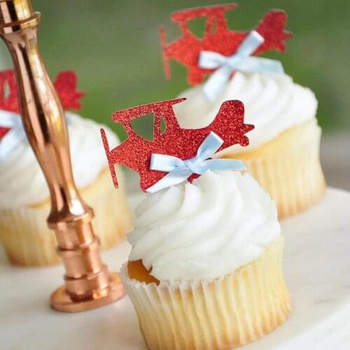 2020 Custom Glitter Airplane Cupcake Toppers Birthday Party Decorations baby showe milestones birthday Dessert toothpicks