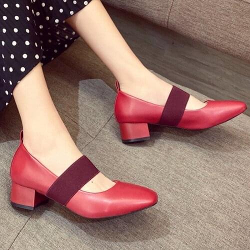 2021 Spring Autumn Women Loafers Square Heel High Heels Pumps Female Lady Shoes Slip-On Round Toe Summer Casual Talons Hauts