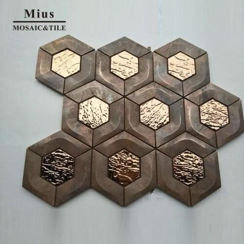 3D hexagonal copper mosaic metal tile