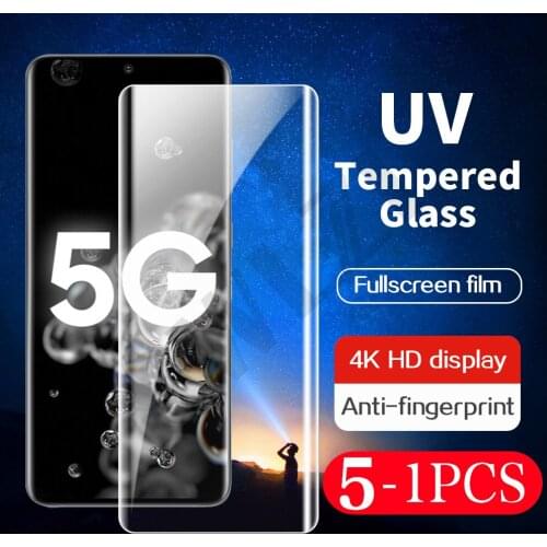 5-1Pcs UV full glue tempered glass for Samsung Galaxy S20 S21 ultra phone screen protector S8 S9 S10 plus protective Film