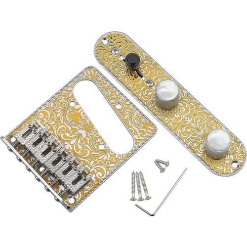 6 Strings Saddle Bridge Plate with 3 Way Switch Control Plate and intonations screws for Fender Telecaster Guitar