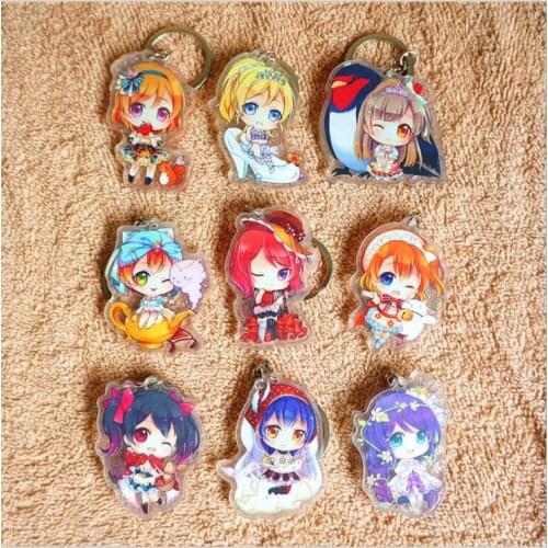 9pcs/set Anime LoveLive!! Love live Fairy Lady Nico Maki Keychain Pendant Portachiavi Keyring Gift Collect Double Side Print