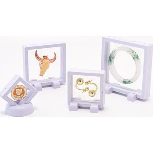PE Film Brooch Coin Gems Jewelry With base Box Dustproof Exhibition Decoration Suspended Floating Ring Earrings Display Rack