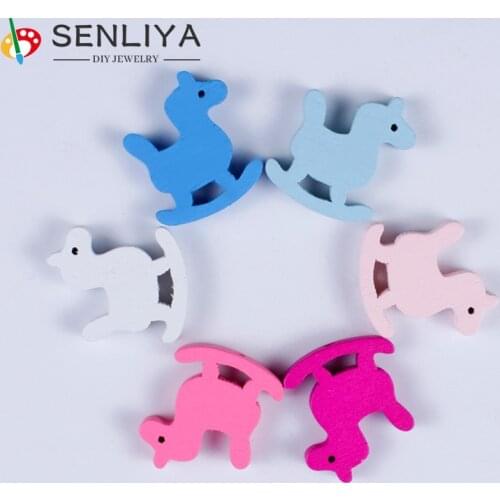 6 Colors Cute Hobbyhorse Shape Wood Spacer Beads 20Pcs/Lot Wooden Beads For Jewelry Making DIY Necklace Baby Chew Toy Wholesale