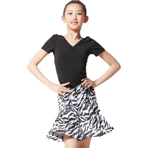 Latin Dance Skirt For kids Short Sleeve Black Zebra Runba tango Rumba Dancing Dresses Girls/Children Latin Competition Dress
