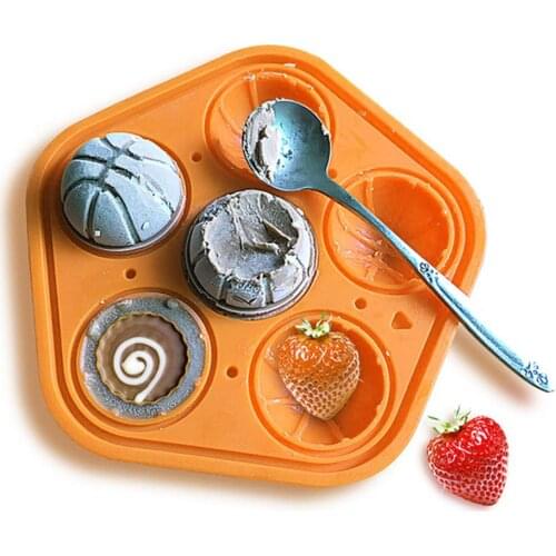 6-Cavity Basketball Diameter Food Grade Soft Silicone Eco-Friendly Useful Homemade Ice Cube Tray Ball Maker Mold Cute Simple