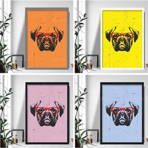 Grunge Style Art Dog Print Boxer SKETCH Glasses Picture Poster