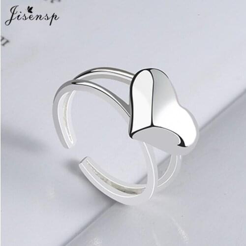Jisensp New Woman Silver Color Double Line Ring Opening Adjustable Ring Heart-shaped Fashion Jewelry Wedding Engagement Gift
