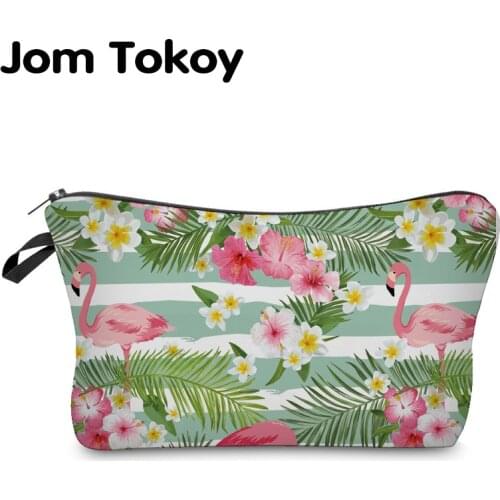 Jom Tokoy cosmetic organizer bag make up Flamingo Heat Transfer Printing Cosmetic Bag Fashion Women Brand makeup bag