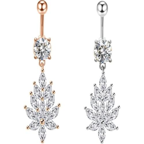 JUNLOWPY CZ Crystal Navel Ring Bar Barbell Drop Dangle Nombril Ombligo Sexy Belly Button Ring Men Women Piercing Body Jewelry