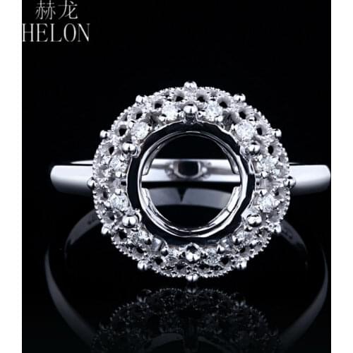 HELON Round 7-9mm Solid 14K White Gold 0.15ct Natural Diamonds Semi Mount Engagement Wedding Ring Women Trendy Fine Jewelry Gift