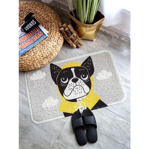 Cartoon dog French bulldog floor mat PVC wire ring doormat dust proof anti slip foot rug kitchen hallway bathroom carpet