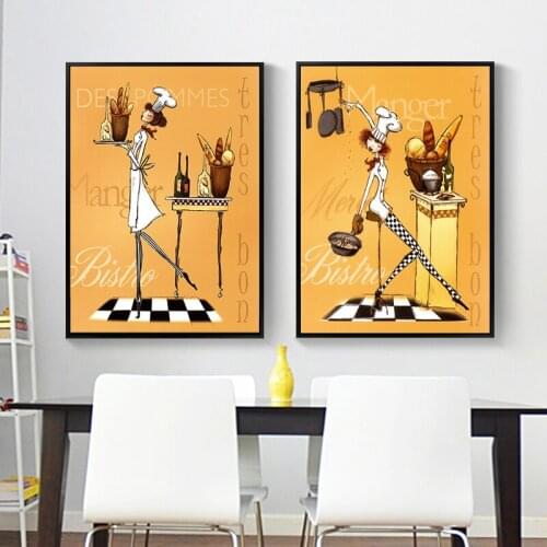 Nordic Creative Female Chef Canvas Painting Wall Posters Prints Wall Art Pictures For Kitchen Decor Modern Home Decor No Framed