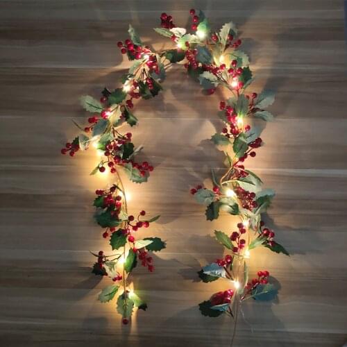 New Artificial Hanging Leaves Berry Vine with LED Light Christmas Vines Home Room Wall Décor Artificial Plants 175cm Rattan