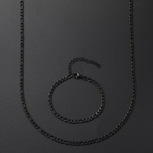 Fashion Jewelry Set 4MM Stainless Steel Black Figaro Chain Necklace Bracelet Party Gift For Men and Women Drop shipping