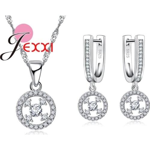 Fashion Jewellery Crystal Necklace Earrings Bridal Jewelry Sets 925 Sterling Silver For Wedding Accessories Decoration