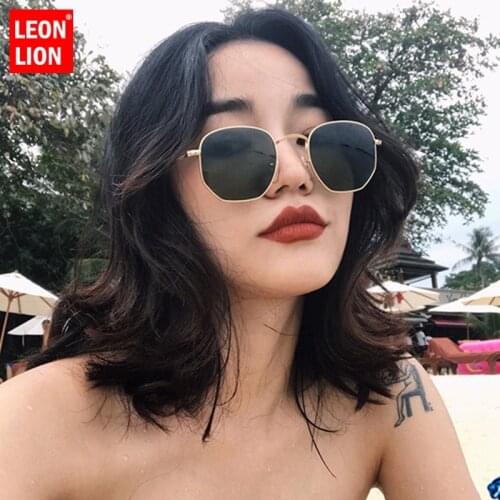 LeonLion Metal Square Frame Brand Designer Sunglasses Women Vintage Reflective Glasses For Men Mirror Classic Small Face Glasses