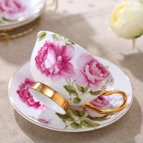 British Style Flower Bone China Coffee Cup and Saucer Set High-end Afternoon Tea Pastoral Style Flower Tea Cup