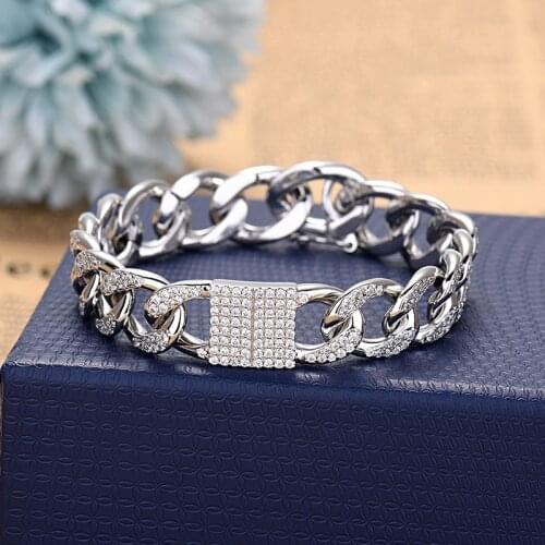 New Design Thick Cuba Chian Silver Color Bracelet Fashion Zirconia Simple Barecelets Hip-hop Punk Jewelry Zk30