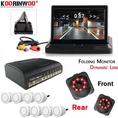 Koorinwoo Dynamic Trajectory Rearview Parktronic 8 Car Parking Sensor Probes 4 Front Camera Form Car Monitor Foldable 22mm Black