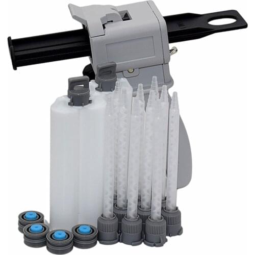 50ml 1:1 AB Glue Gun Caulking Gun with 10pcs 111mm 1:1 Static Mixing Nozzles and 2pcs 50ml 1:1 Empty Dual-Barrel Cartridge Set