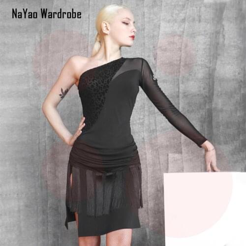 2021 New TL681 Latin Dance Dress Women One Side Sleeve Tassel Design Modern Dance Dress for Dancing Performance Show Cloth