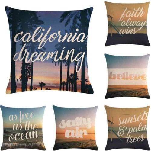 Ocean Beach Cushion Cover Summer Pillowcase Cotton Linen Chair Seat Square Pillow Cover 45x45cm
