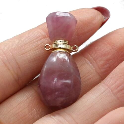 Natural Stone Perfume Bottle Pendant Rose Quartzs Essential Oil Diffuser Pendant Charms for Jewelry Exquisite Gift Size 15x33mm