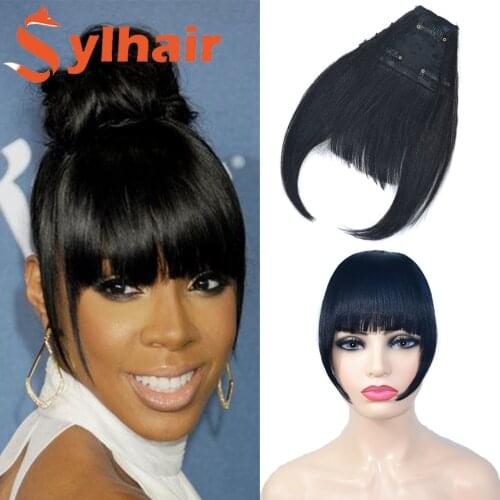 Sylhair YAKI Synthetic Fake Bang Hair Piece Clip In Hair Extension Fake Fringes Bang Women Natural Air Bangs Clip on Bangs